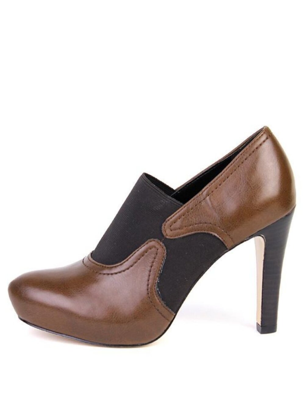 Franco Sarto Cosmic Heel Bark Brown Leather Elastic Platform Pump
